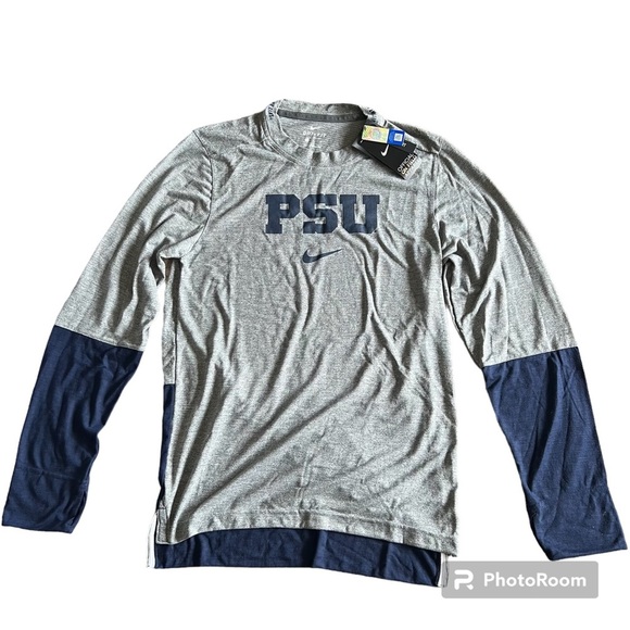 Nike PSU Long Sleeve Shirt Gray/Navy Blue Size S - Picture 1 of 4